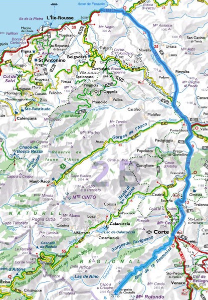 Mappa Gole della Restonica da Ostriconi
